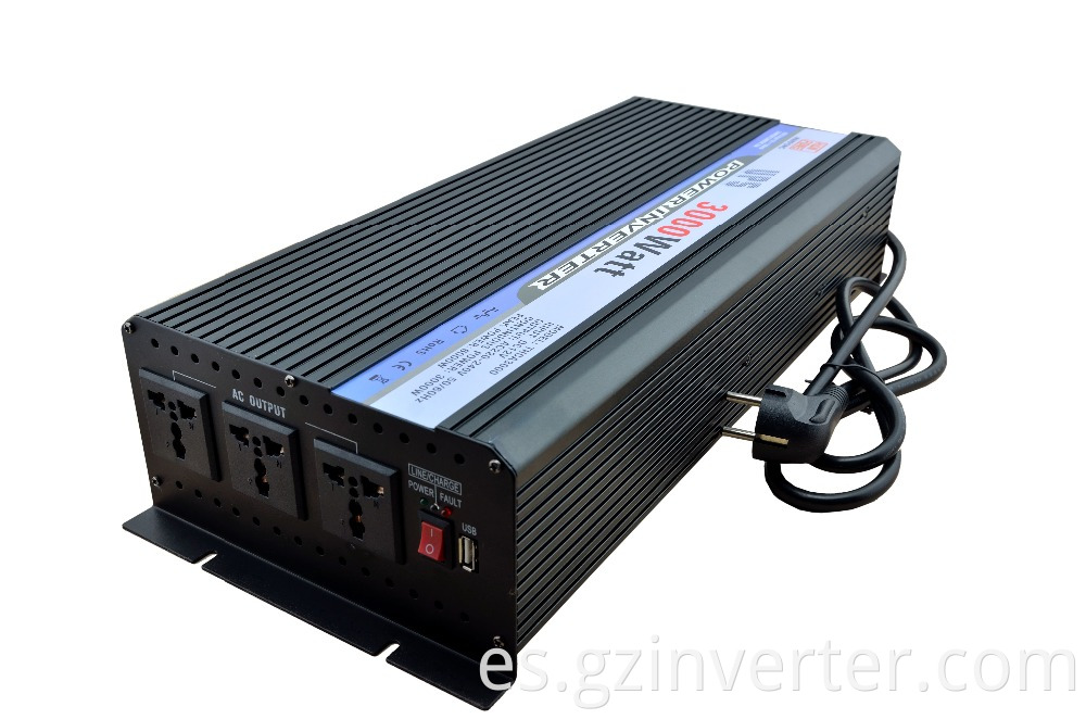 Hecho en China DC a AC Power Home Inverter 3000W 12V 220V con cargador de batería